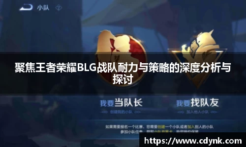 聚焦王者荣耀BLG战队耐力与策略的深度分析与探讨